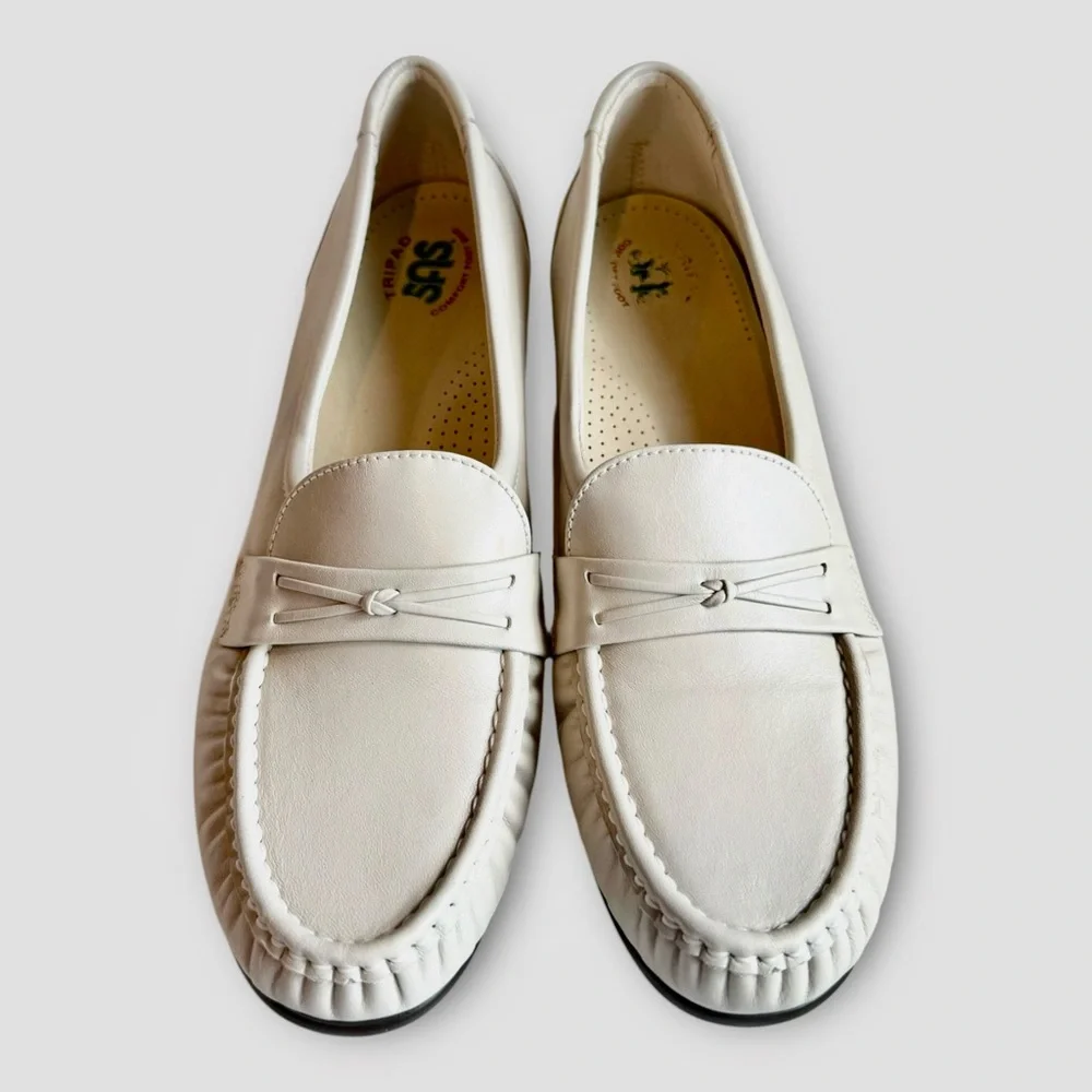SAS Tripad Comfort Bone Cream Ivory Easier Moccasin Low Wedge Heel Loafer Sz 10